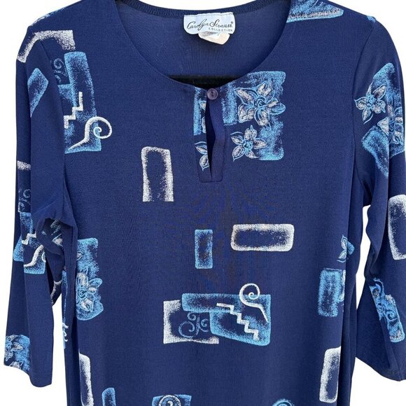 Carolyn Strauss Collection Womens Blue Patterned 3/4 Sleeve Stretch Tunic Top M - Picture 2 of 7